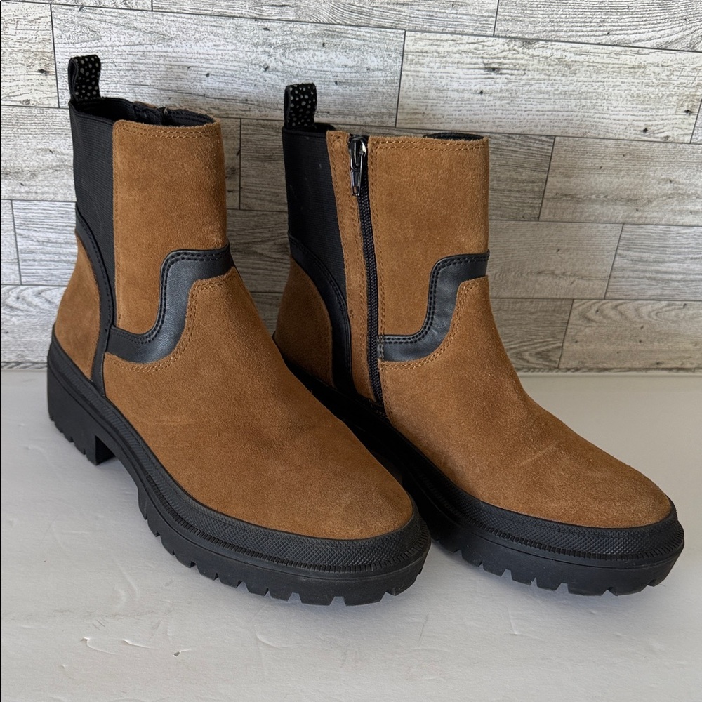 Lucky Brand Tan Suede Chunky Sole Ankle Boots